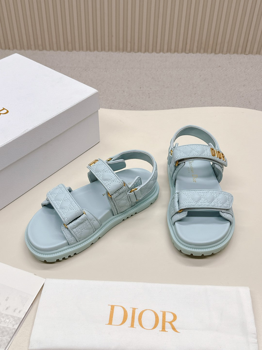 DIOR BACK-STRAP SANDALS 25S IN PASTEL BLUE CALFSKIN