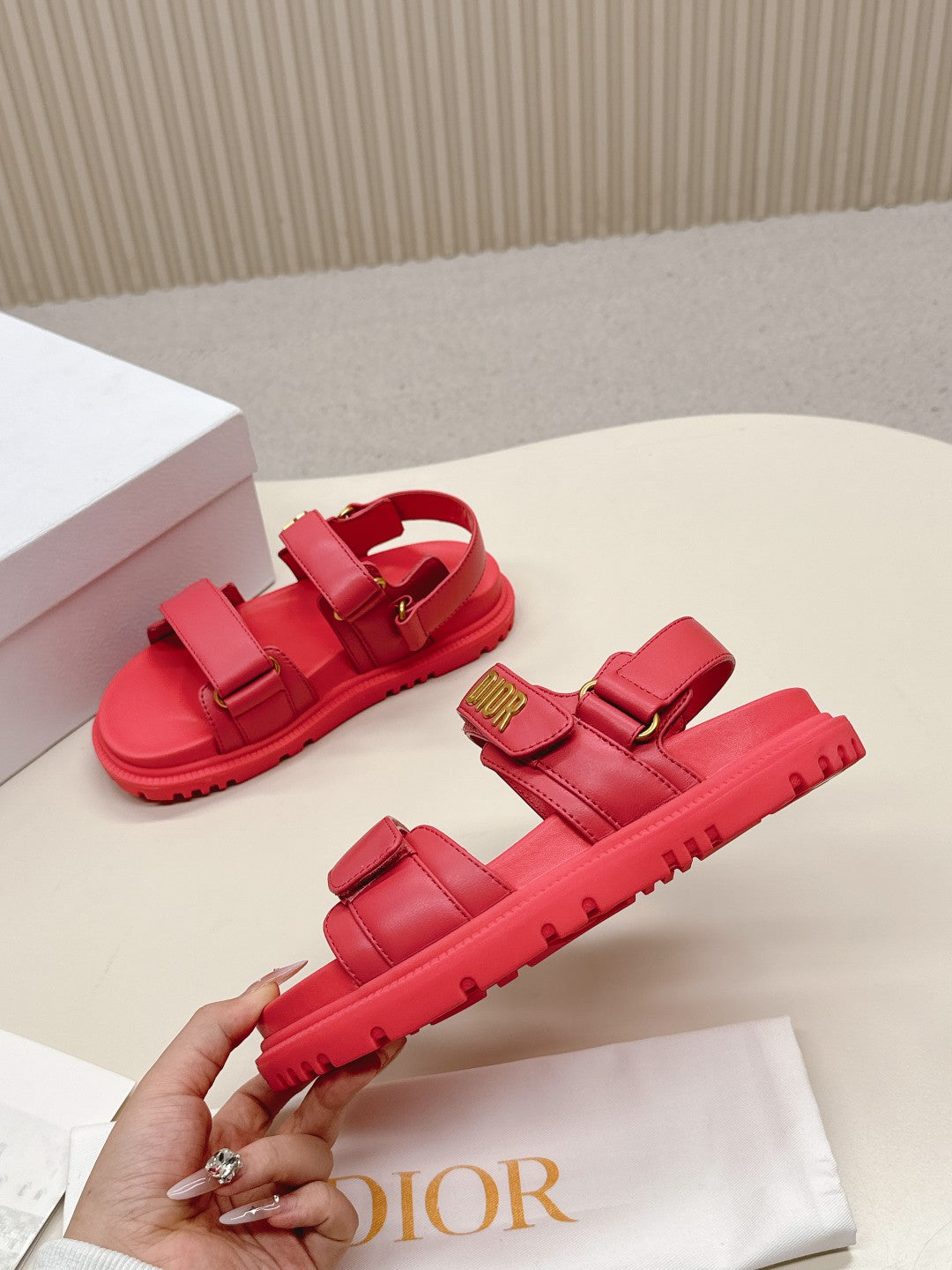 DIOR BACK-STRAP SANDALS 25S IN STRAWBERRY PINK CALFSKIN WITH GOLD HARDWARE