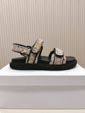 DIOR BACK-STRAP SANDALS 25S IN SOFT ROSE BEIGE TWEED AND BLACK CALFSKIN