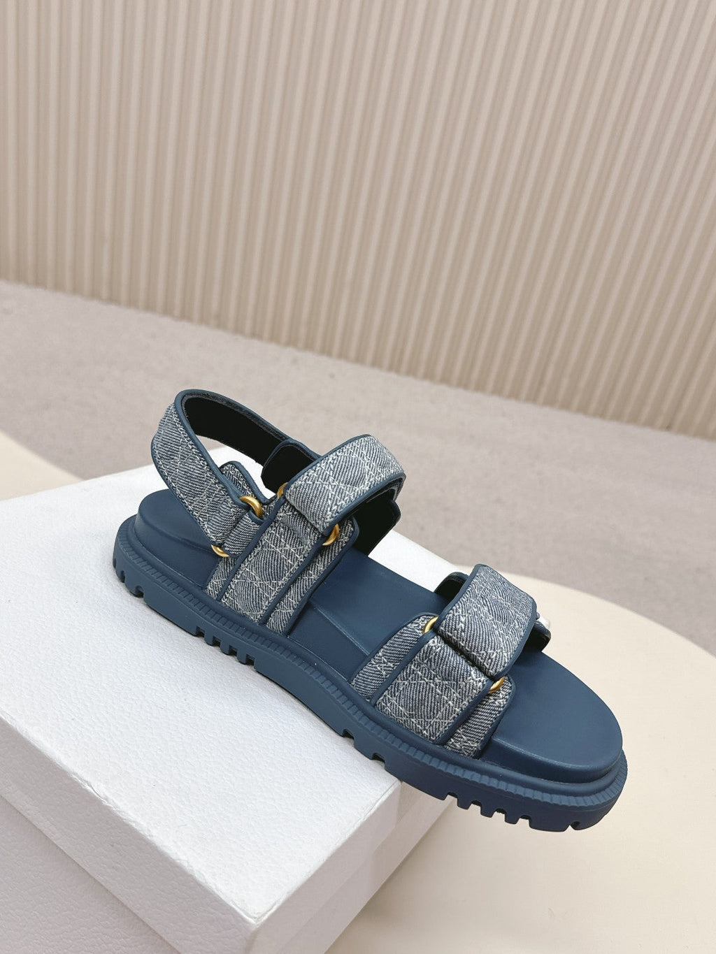 DIOR BACK-STRAP SANDALS 25S IN NAVY BLUE DENIM AND CALFSKIN