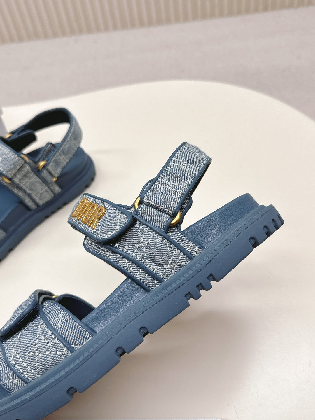 DIOR BACK-STRAP SANDALS 25S IN NAVY BLUE DENIM AND CALFSKIN