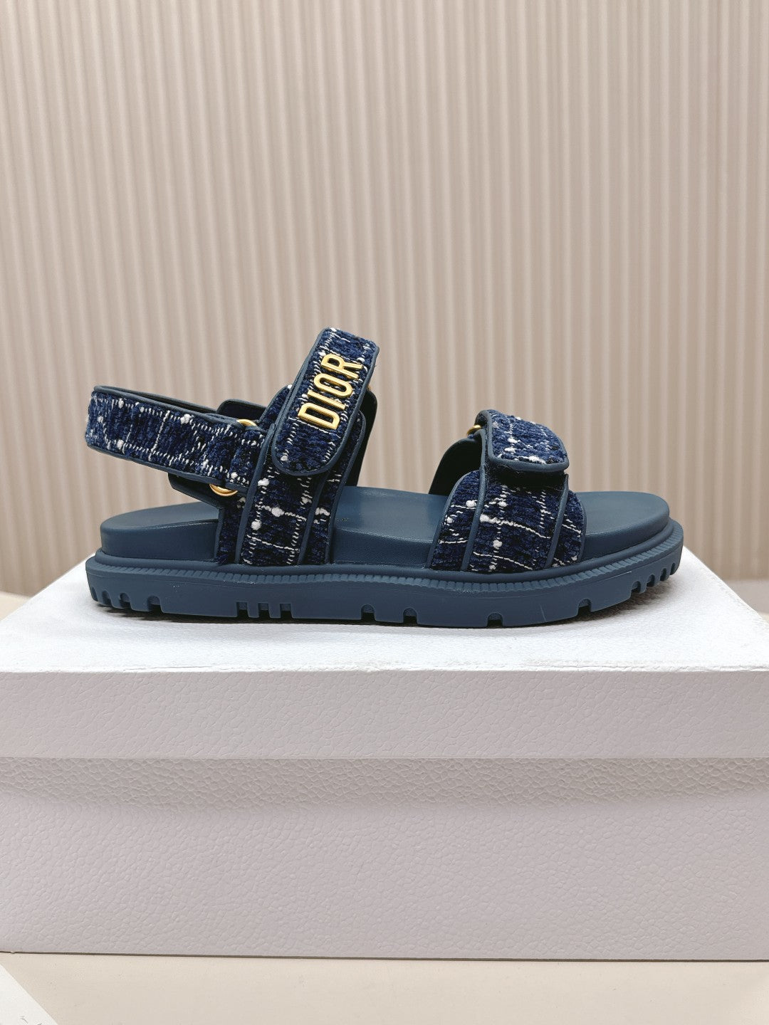 DIOR BACK-STRAP SANDALS 25S IN NAVY BLUE TWEED AND CALFSKIN