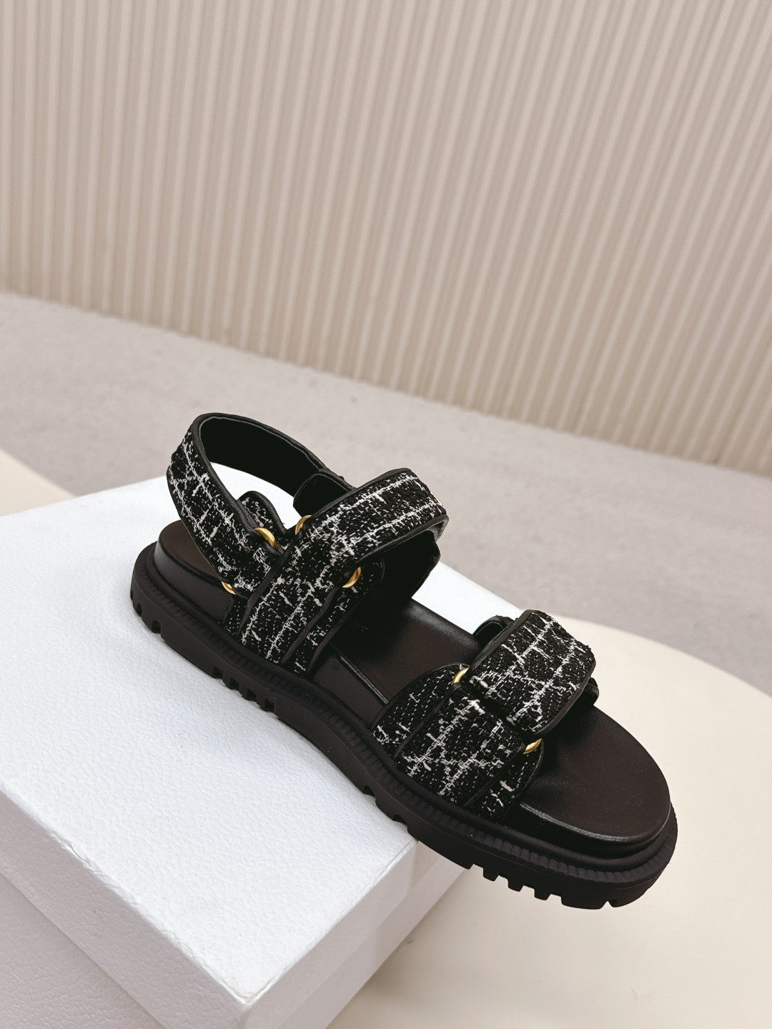 DIOR BACK-STRAP SANDALS 25S IN BLACK TWEED AND CALFSKIN