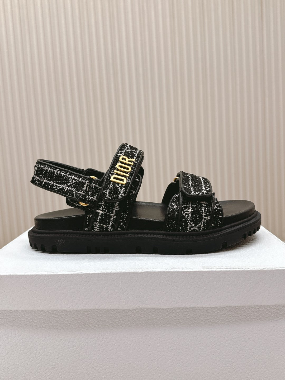 DIOR BACK-STRAP SANDALS 25S IN BLACK TWEED AND CALFSKIN