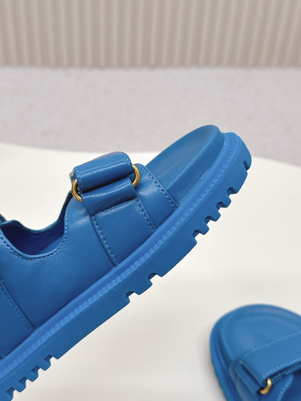 DIOR CLASSIC DOUBLE-STRAP SLIDES 25S IN OCEAN BLUE CALFSKIN