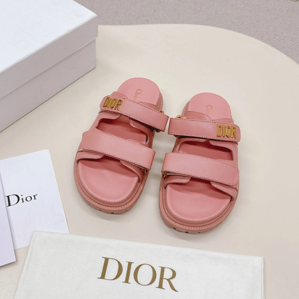 DIOR CLASSIC DOUBLE-STRAP SLIDES 25S IN PEACHY PINK CALFSKIN