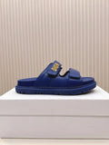 DIOR CLASSIC DOUBLE-STRAP SLIDES 25S IN NAVY BLUE CALFSKIN