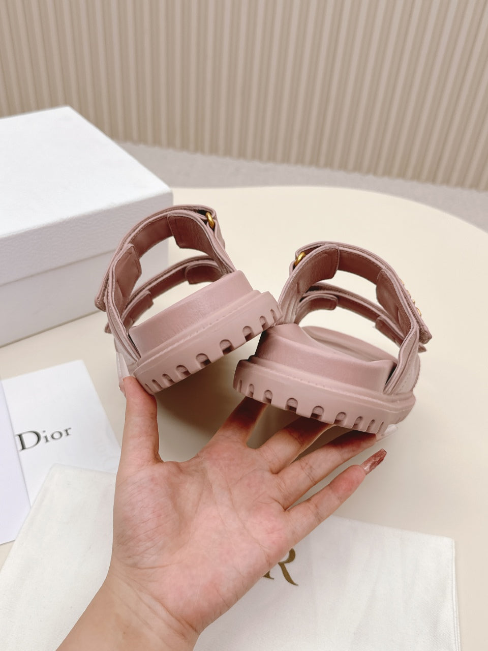 DIOR CLASSIC DOUBLE-STRAP SLIDES 25S IN BABY PINK CALFSKIN
