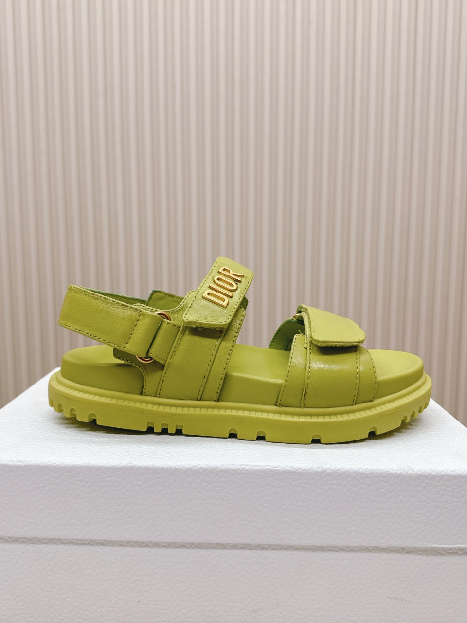 DIOR BACK-STRAP SANDALS 25S IN OLIVE YELLOW CALFSKIN WITH GOLD HARDWARE