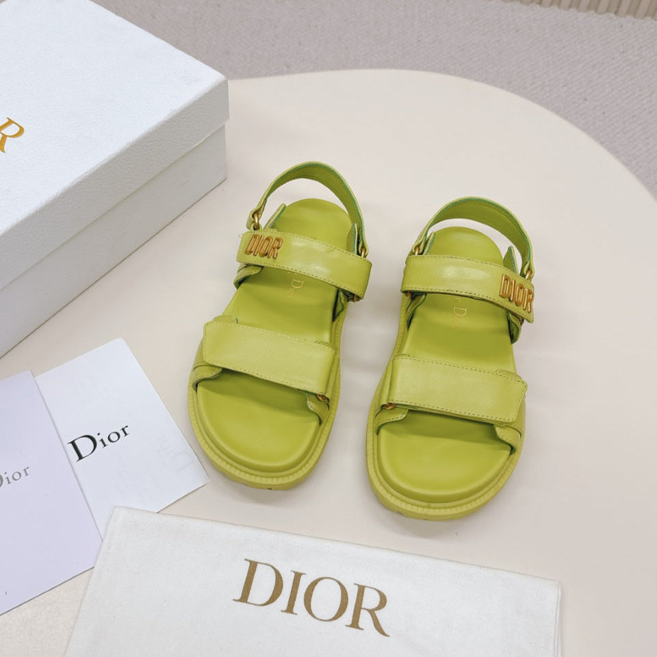 DIOR BACK-STRAP SANDALS 25S IN OLIVE YELLOW CALFSKIN WITH GOLD HARDWARE