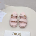 DIOR CLASSIC DOUBLE-STRAP SLIDES 25S IN PASTEL PINK CALFSKIN WITH GOLD HARDWARE