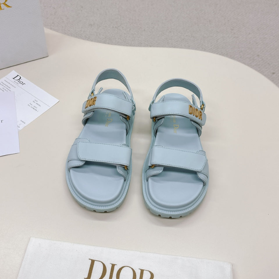 DIOR BACK-STRAP SANDALS 25S IN PASTEL BLUE CALFSKIN WITH GOLD HARDWARE