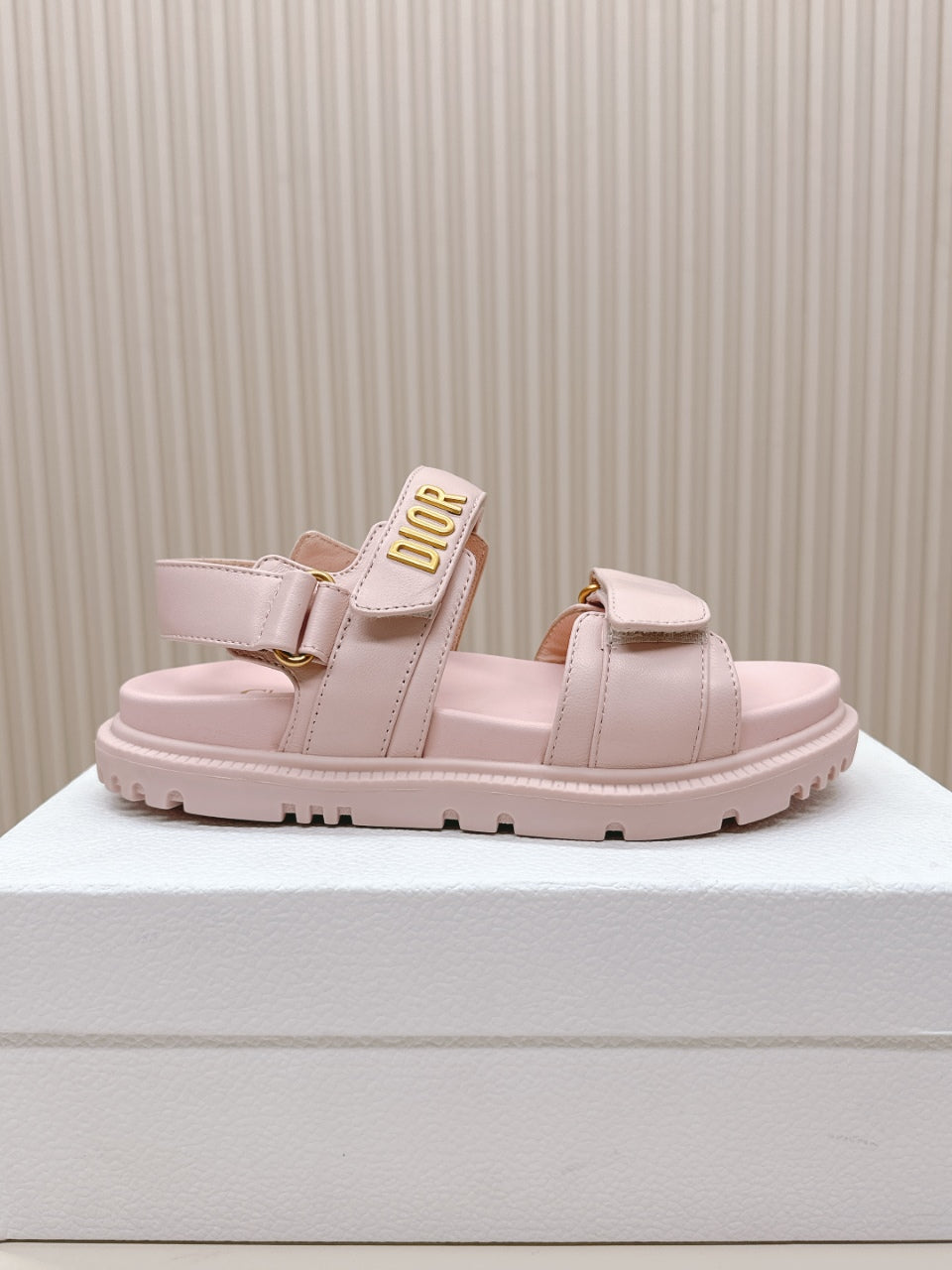 DIOR BACK-STRAP SANDALS 25S IN PASTEL PINK CALFSKIN WITH GOLD HARDWARE