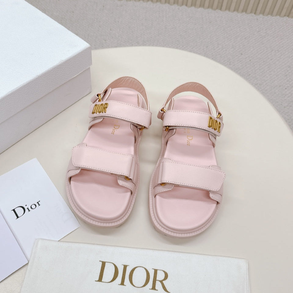 DIOR BACK-STRAP SANDALS 25S IN PASTEL PINK CALFSKIN WITH GOLD HARDWARE