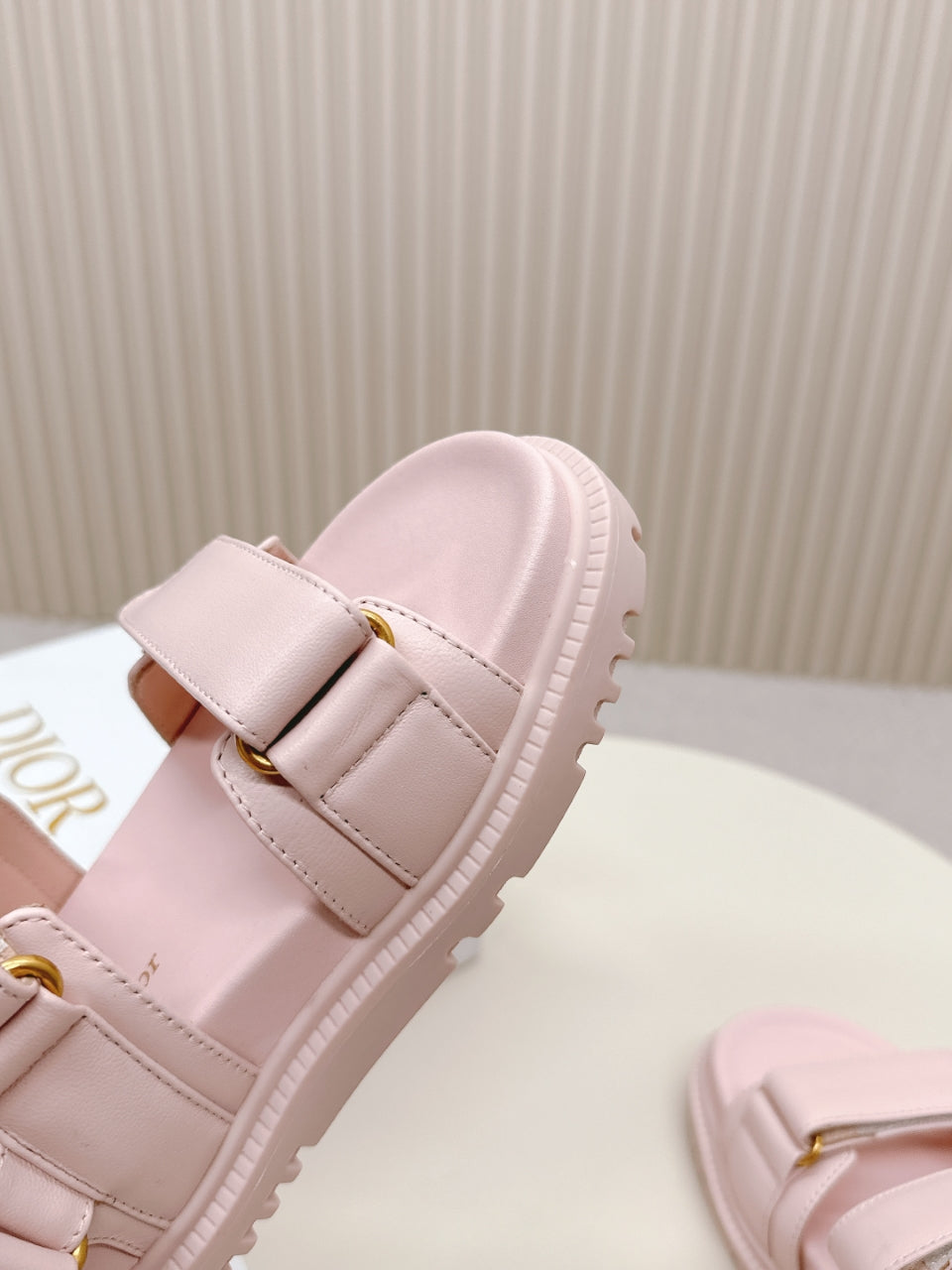 DIOR BACK-STRAP SANDALS 25S IN PASTEL PINK CALFSKIN WITH GOLD HARDWARE