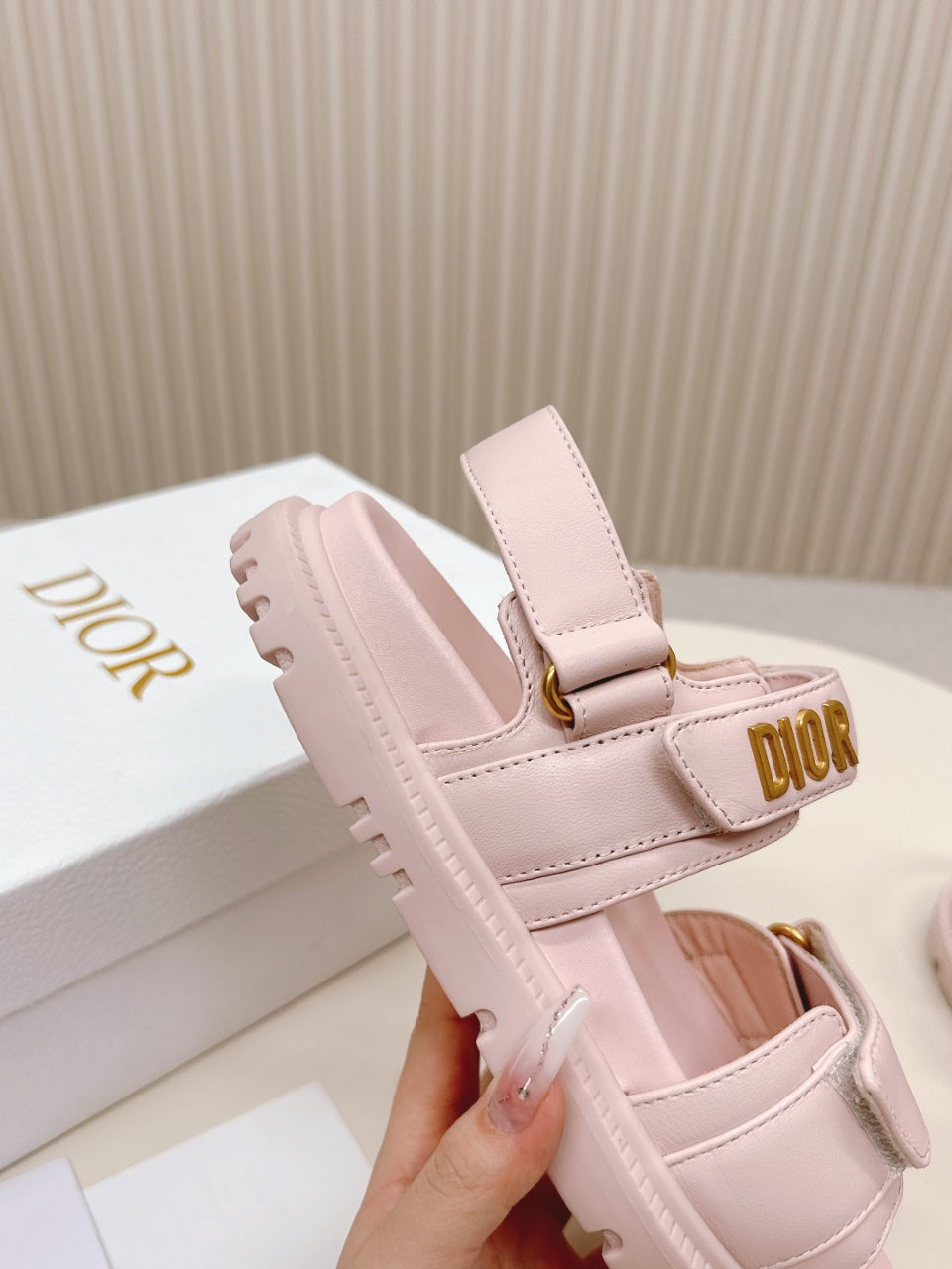 DIOR BACK-STRAP SANDALS 25S IN PASTEL PINK CALFSKIN WITH GOLD HARDWARE
