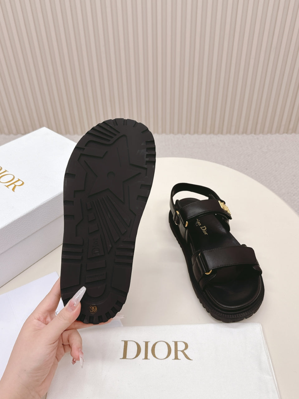 DIOR BACK-STRAP SANDALS 25S IN BLACK CALFSKIN WITH GOLD HARDWARE