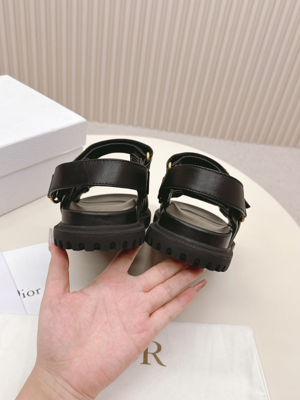 DIOR BACK-STRAP SANDALS 25S IN BLACK CALFSKIN WITH GOLD HARDWARE