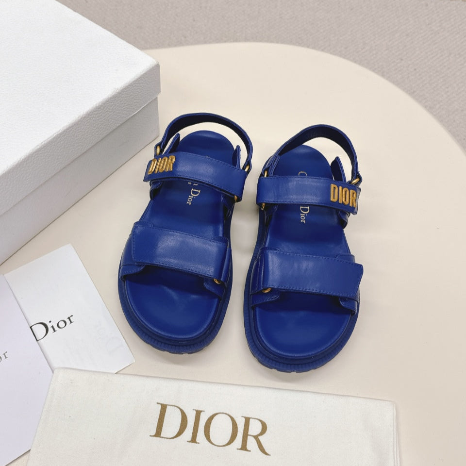DIOR BACK-STRAP SANDALS 25S IN NAVY BLUE CALFSKIN WITH GOLD HARDWARE