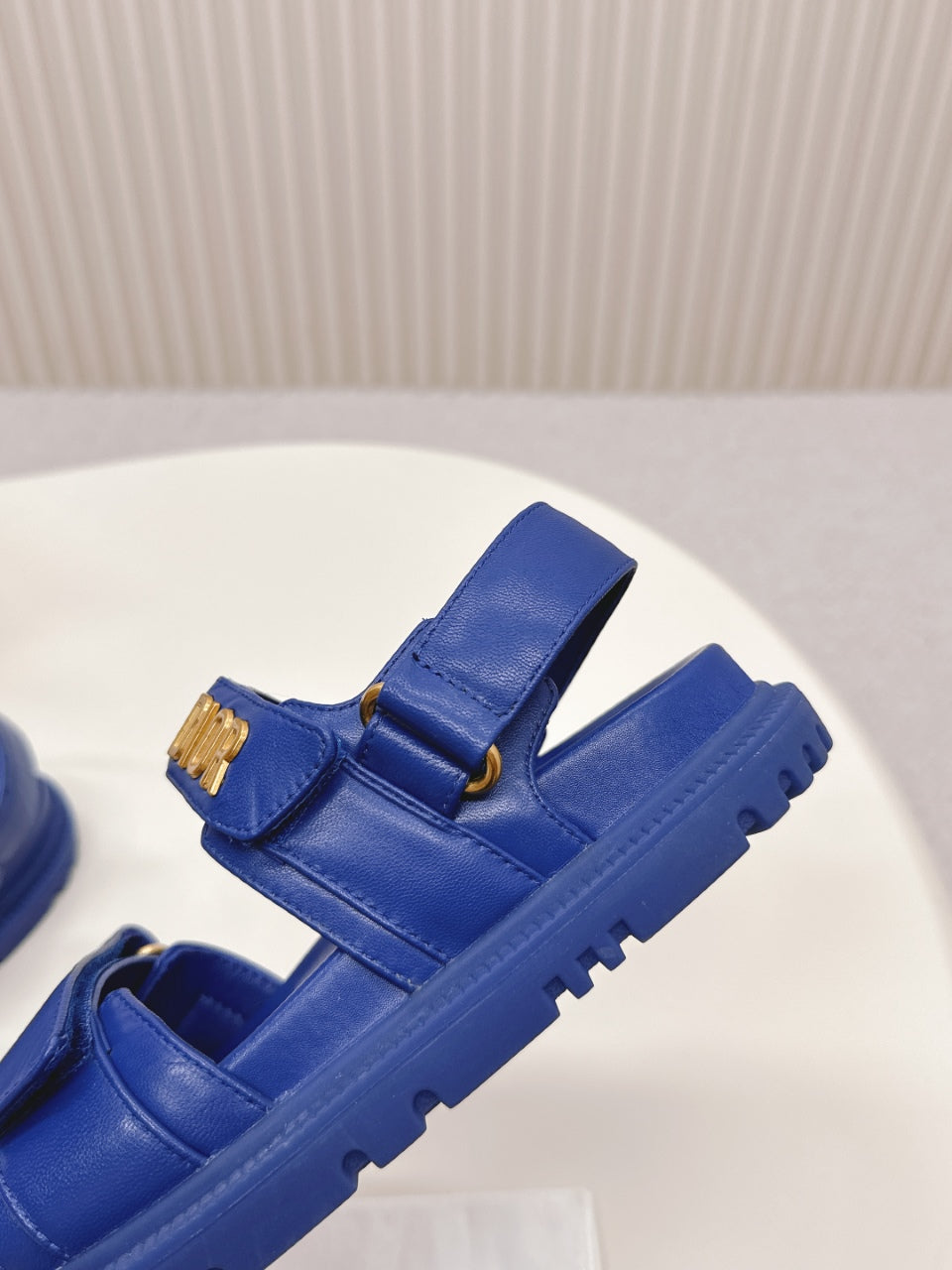 DIOR BACK-STRAP SANDALS 25S IN NAVY BLUE CALFSKIN WITH GOLD HARDWARE