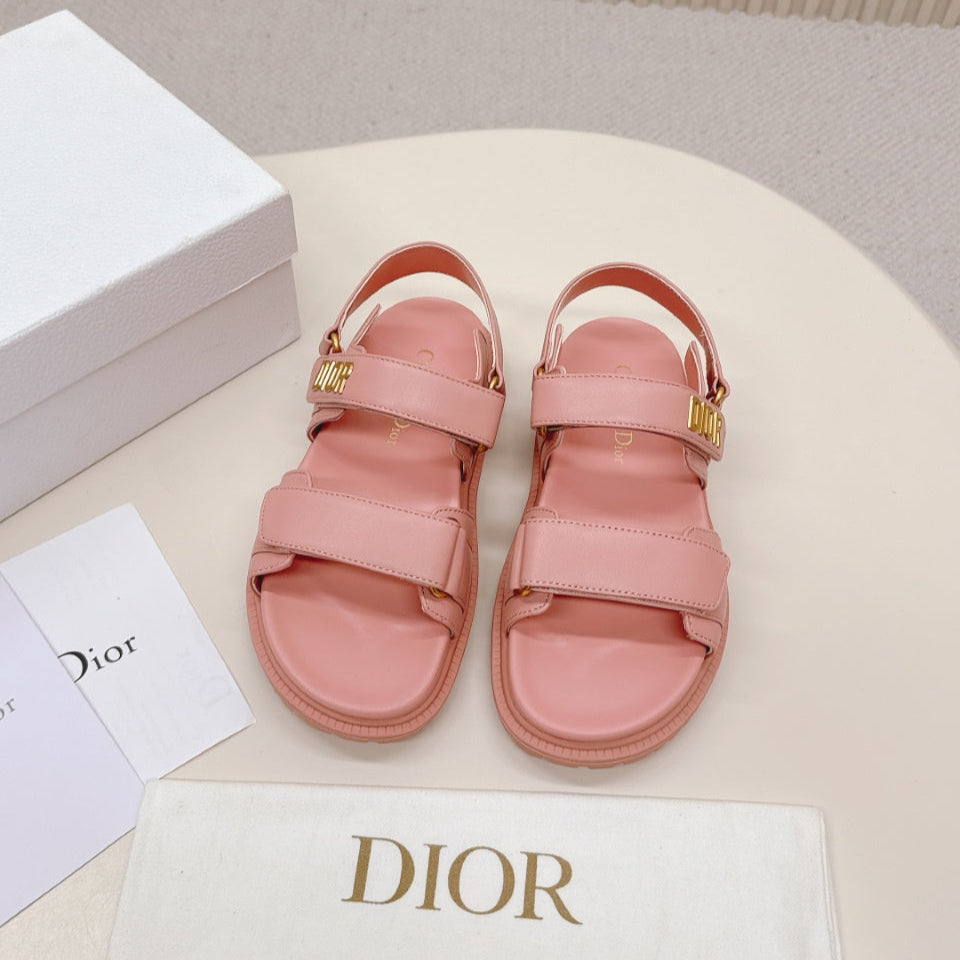 DIOR BACK-STRAP SANDALS 25S IN PEACHY PINK CALFSKIN WITH GOLD HARDWARE