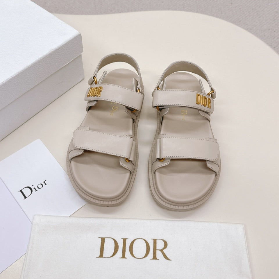 DIOR BACK-STRAP SANDALS 25S IN LIGHT BEIGE CALFSKIN WITH GOLD HARDWARE