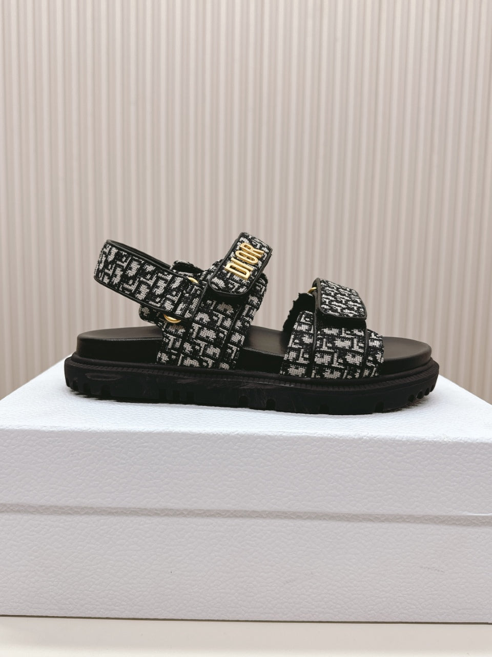 DIOR BACK-STRAP SANDALS 25S IN BLACK FABRIC AND CALFSKIN WITH GOLD HARDWARE