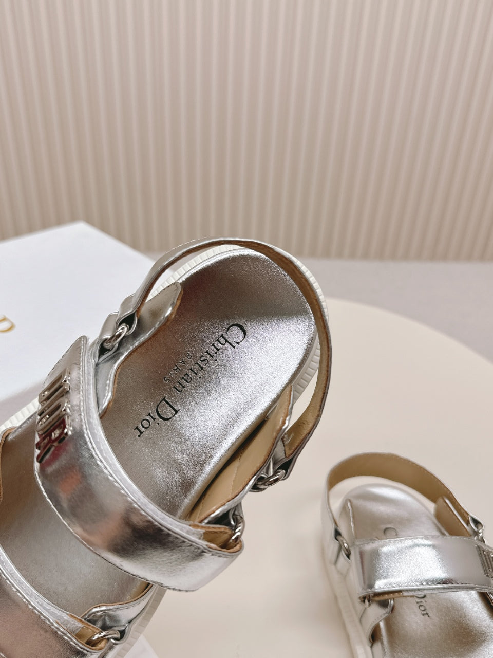 DIOR BACK-STRAP SANDALS 25S IN SILVER CALFSKIN WITH SILVER HARDWARE