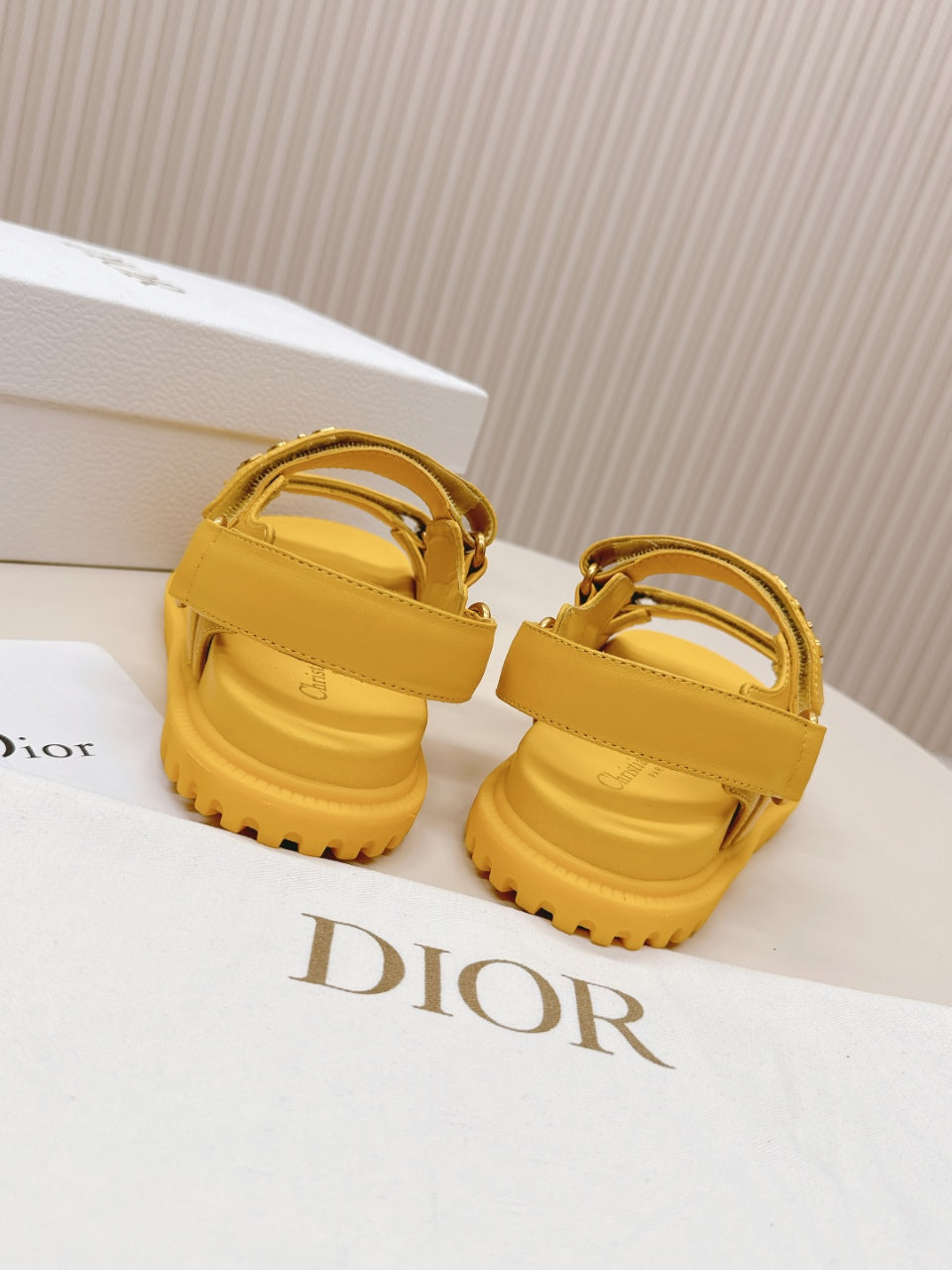 DIOR BACK-STRAP SANDALS 25S IN YELLOW CALFSKIN WITH GOLD HARDWARE