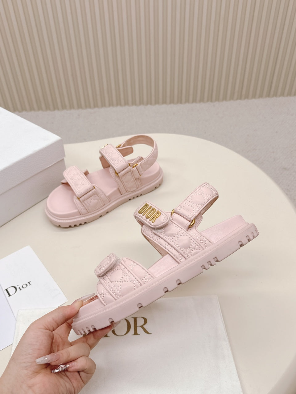 DIOR BACK-STRAP SANDALS 25S IN PASTEL PINK CALFSKIN