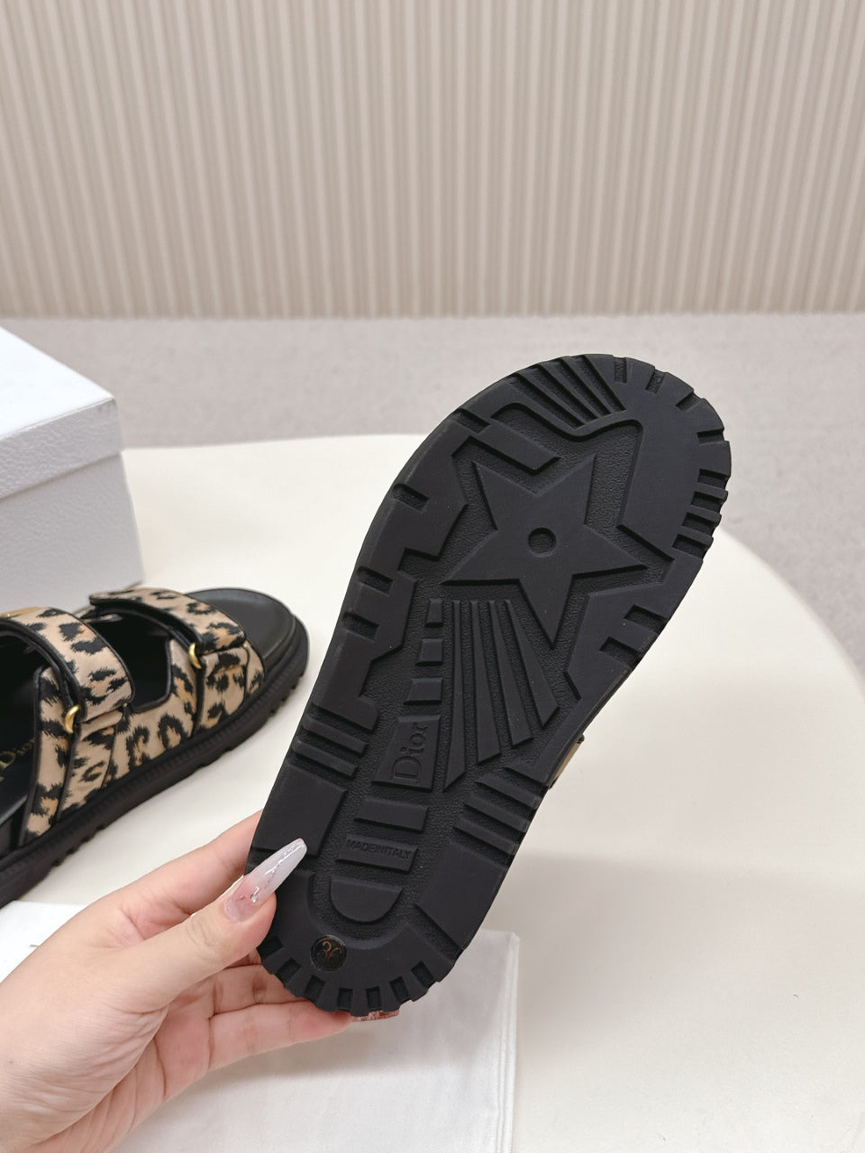 DIOR CLASSIC DOUBLE-STRAP SLIDES 25S IN BROWN MIX BLACK FABRIC AND CALFSKIN WITH LEOPARD PRINT