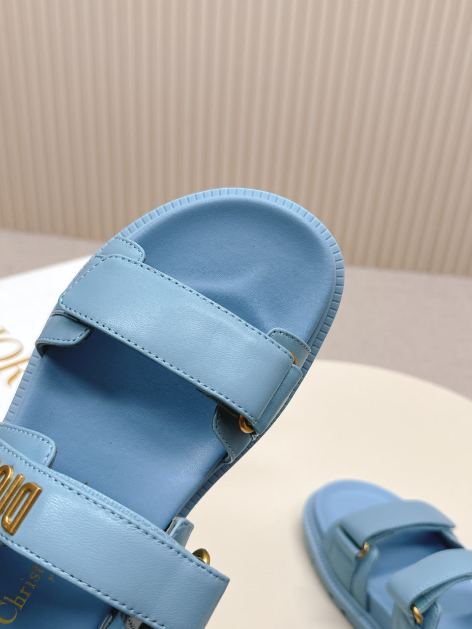 DIOR BACK-STRAP SANDALS 25S IN OCEAN BLUE CALFSKIN WITH GOLD HARDWARE