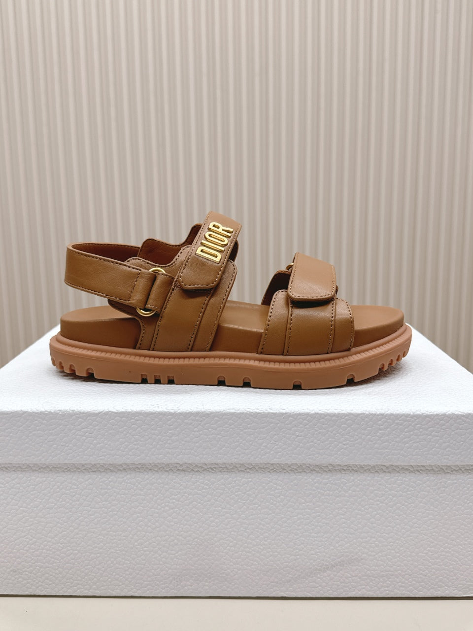 DIOR BACK-STRAP SANDALS 25S IN BROWN CALFSKIN WITH GOLD HARDWARE