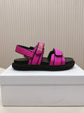 DIOR BACK-STRAP SANDALS 25S IN DARK PINK FABRIC AND BLACK CALFSKIN WITH GOLD HARDWARE