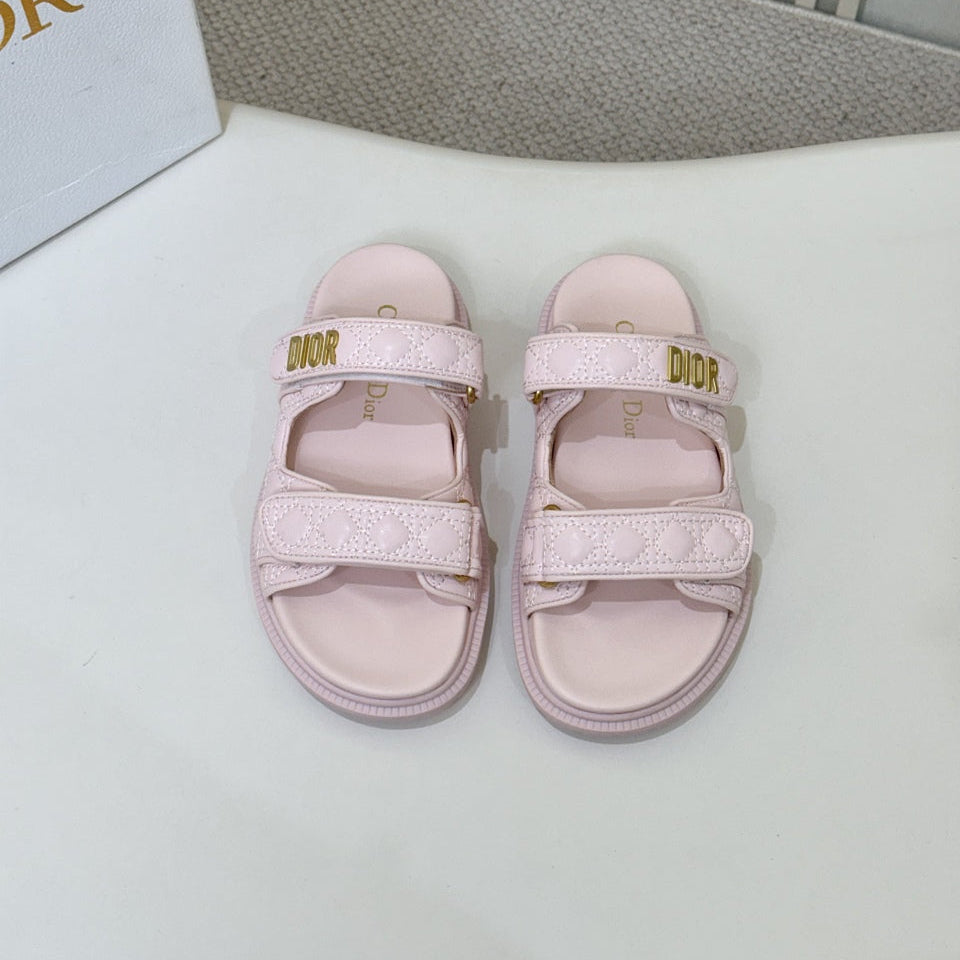 DIOR CLASSIC DOUBLE-STRAP SLIDES 25S IN PASTEL PINK CALFSKIN