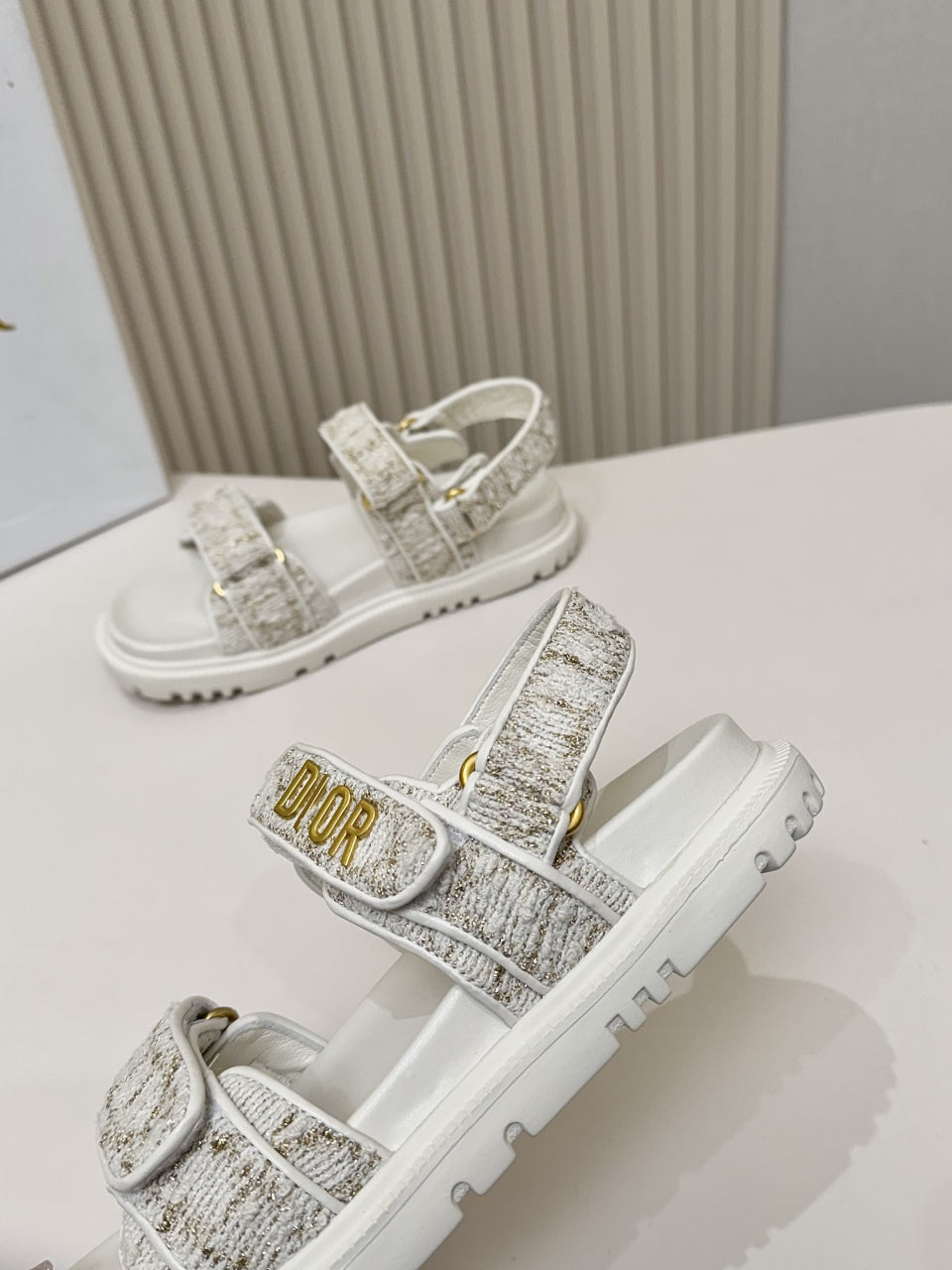 DIOR BACK-STRAP SANDALS 25S IN WHITE TWEED AND CALFSKIN