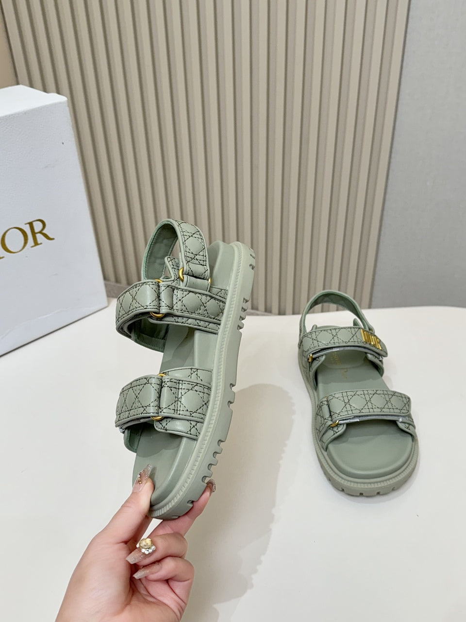 DIOR BACK-STRAP SANDALS 25S IN PALE TEAL GRAY CALFSKIN