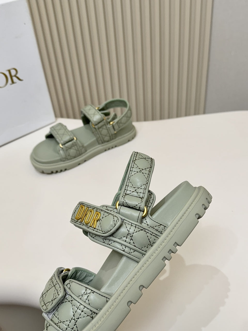 DIOR BACK-STRAP SANDALS 25S IN PALE TEAL GRAY CALFSKIN