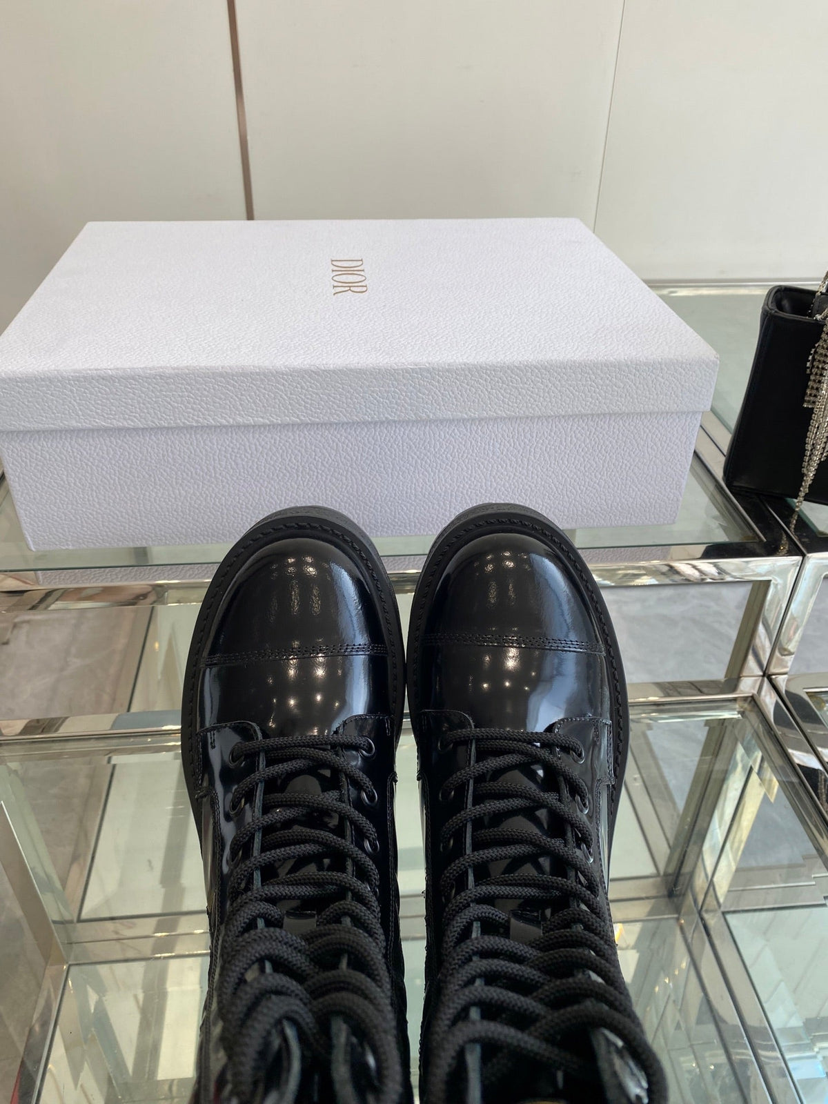 DIOR 25S D-UNIT ANKLE BOOT IN BLACK QUILTED CANNAGE CALFSKIN