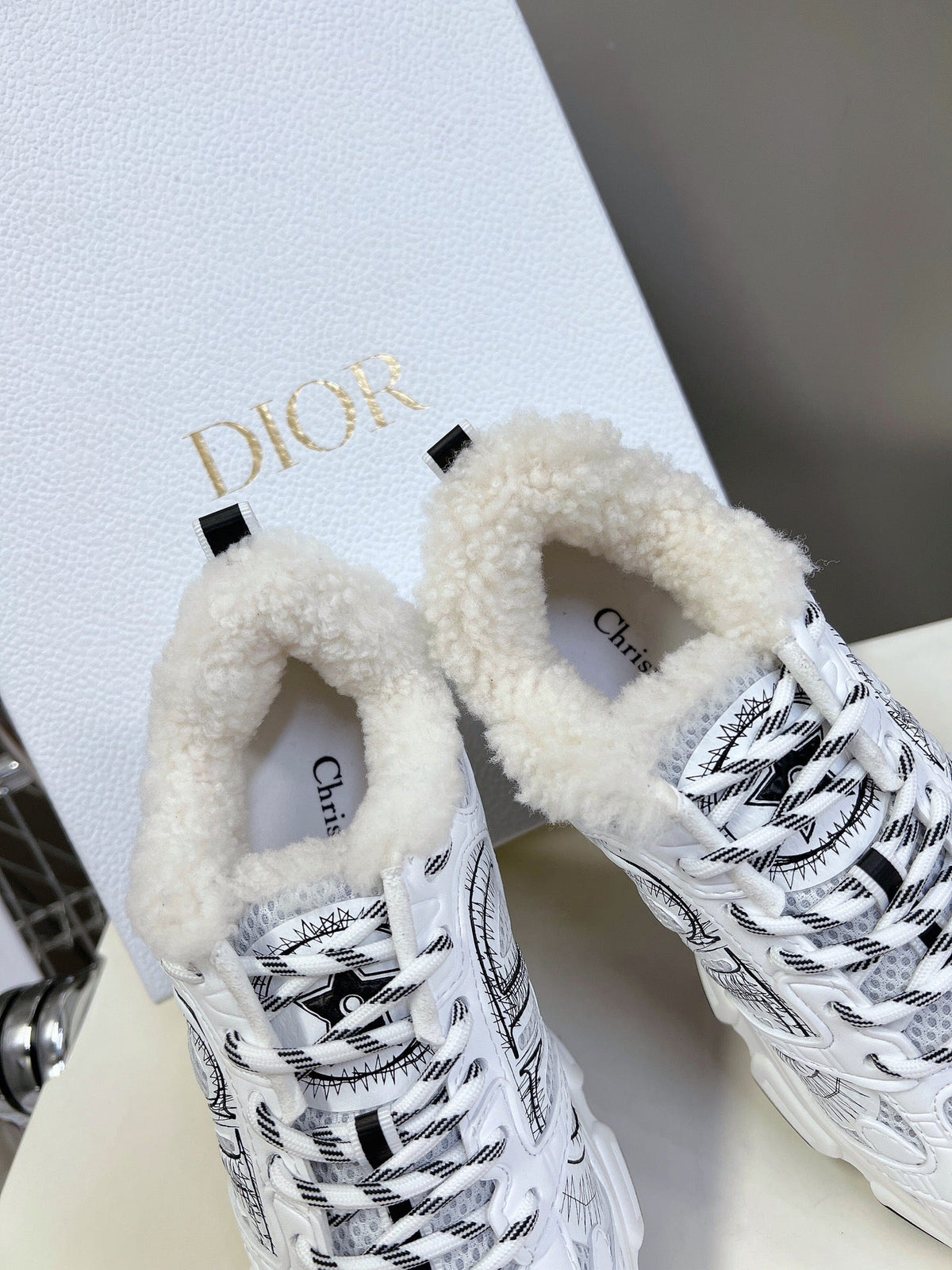 DIOR CHRONO SNEAKER 25S IN WHITE LAMBSKIN AND MESH FABRIC