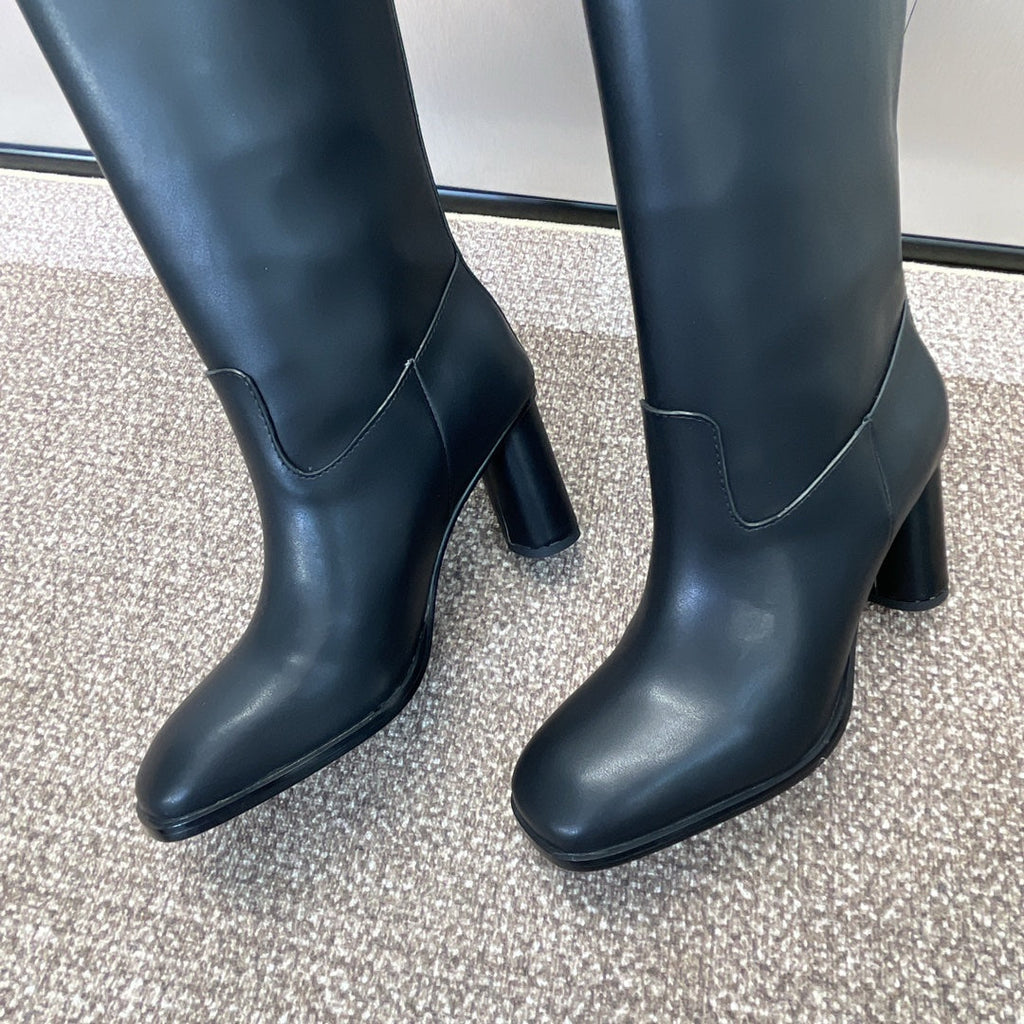 DIOR 25S D-EMPREINTE COUTURE BOOTS 90MM IN BLACK CALFSKIN