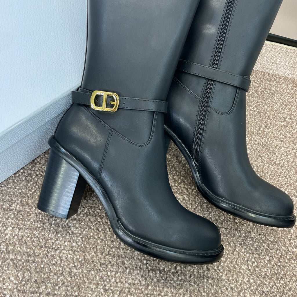 DIOR 25S MONTAIGNE TALL BOOTS 70MM IN BLACK CALFSKIN
