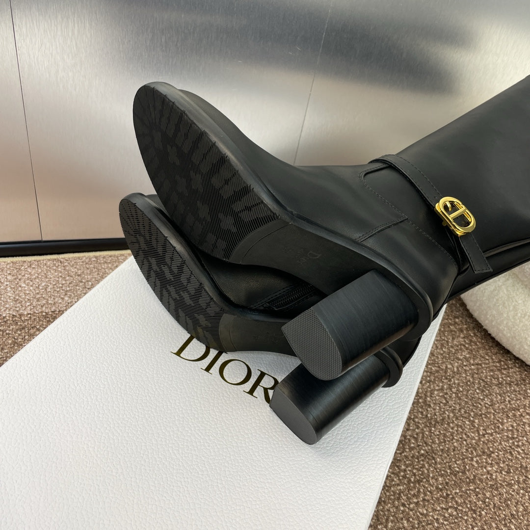 DIOR 25S MONTAIGNE TALL BOOTS 70MM IN BLACK CALFSKIN