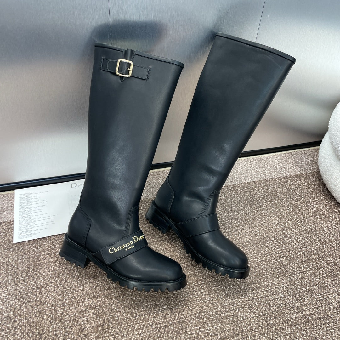DIOR 25S D-QUEST PUNK MEDIUM BOOTS 25MM IN BLACK CALFSKIN