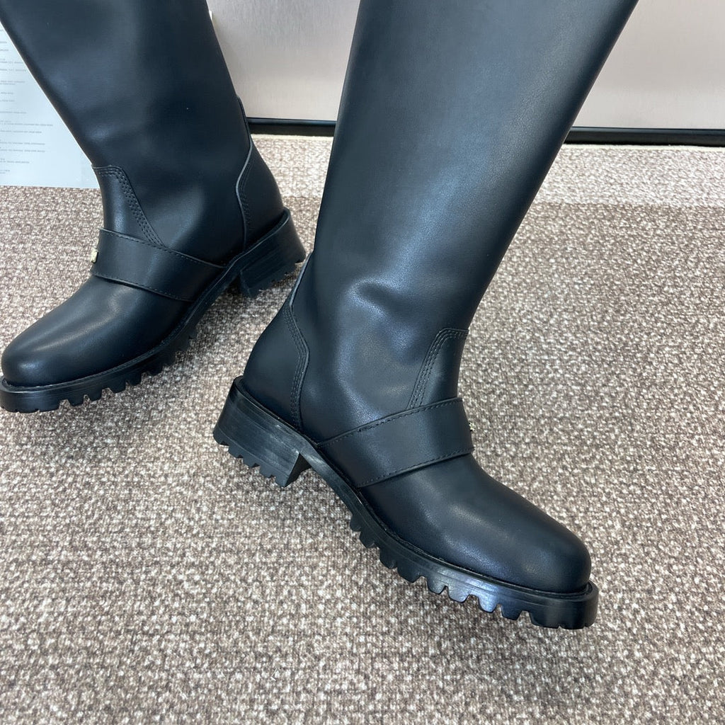 DIOR 25S D-QUEST PUNK TALL BOOTS 25MM IN BLACK CALFSKIN