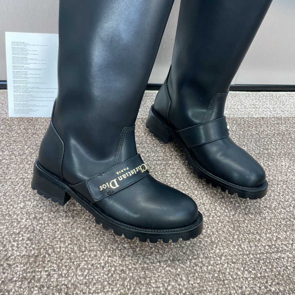 DIOR 25S D-QUEST PUNK TALL BOOTS 25MM IN BLACK CALFSKIN