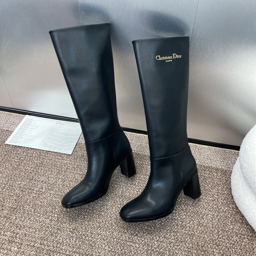 DIOR 25S D-TOWN HEELED BOOT 80MM IN BLACK SUPPLE CALFSKIN