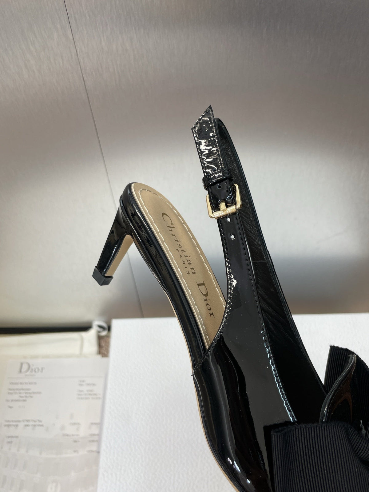 DIOR 25S SLINGBACK PUMP 55MM IN BLACK PATENT CALFSKIN AND GROSGRAIN