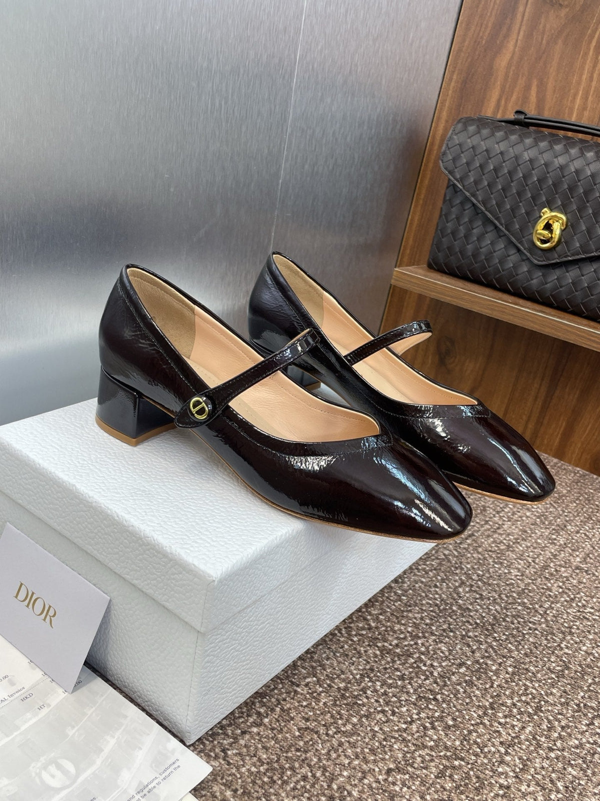 DIOR 25S ROUND-TOE MARY JANE BALLET FLATS IN DARK BROWN CALFSKIN