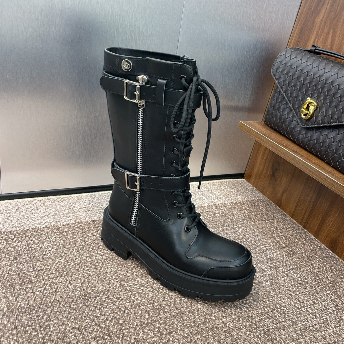 DIOR 25S D-MAJOR SERIES PUNK BOOTS 45MM IN BLACK CALFSKIN